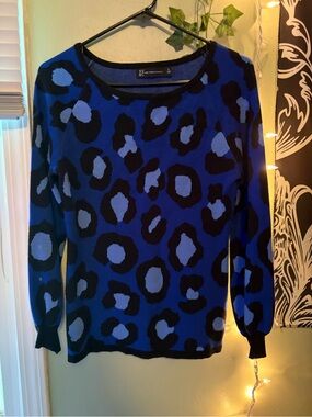 New York & Company Black and Blue Leopard Crewneck Sweater